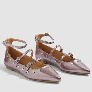 Topshop Arabelle Flats Purple Studded Buckle Straps Pointed Toe